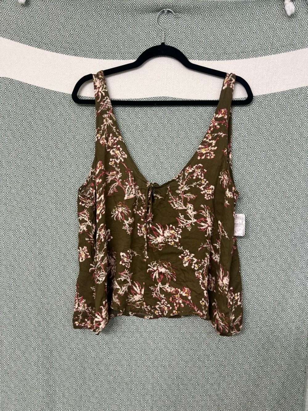 Free People Olive Green Floral Tie-Front Cami